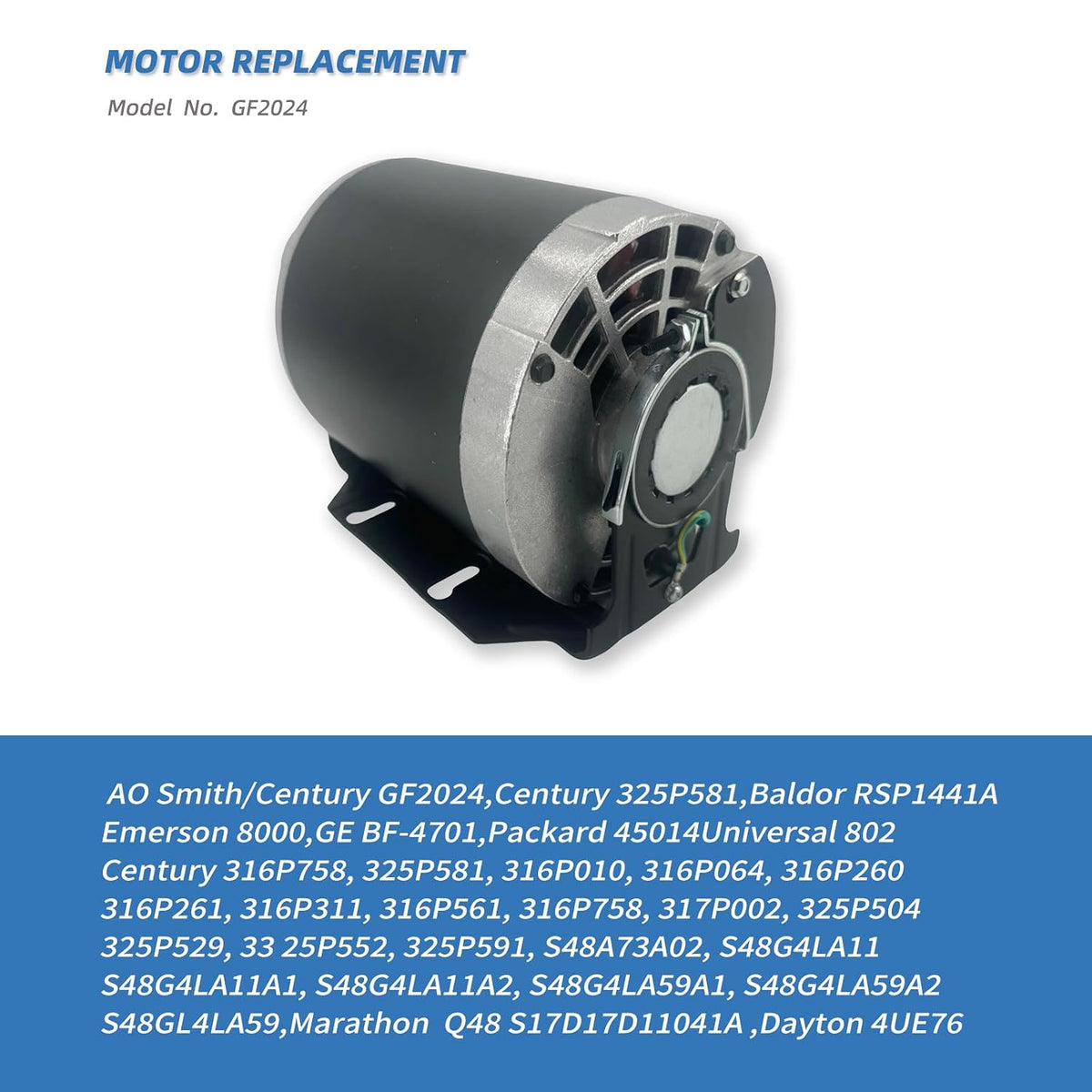 GF2024 1/4HP Electric Motor 115V 1725RPM 60Hz 48F Belt Drive Blower Motor