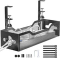 Under Desk Cable Management Tray No Drill, Metal Mesh Cable Management Under Desk with Clamp Mount, 2 Hole Cable Tray