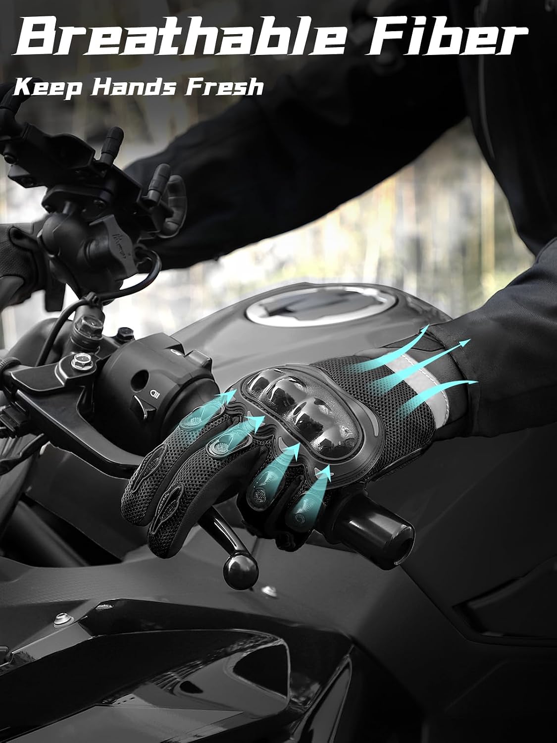 Breathable Mesh Motorcycle Gloves, Touchscreen Protective Motorbike Gloves for Men and Women BMX ATV MTB Riding, Road