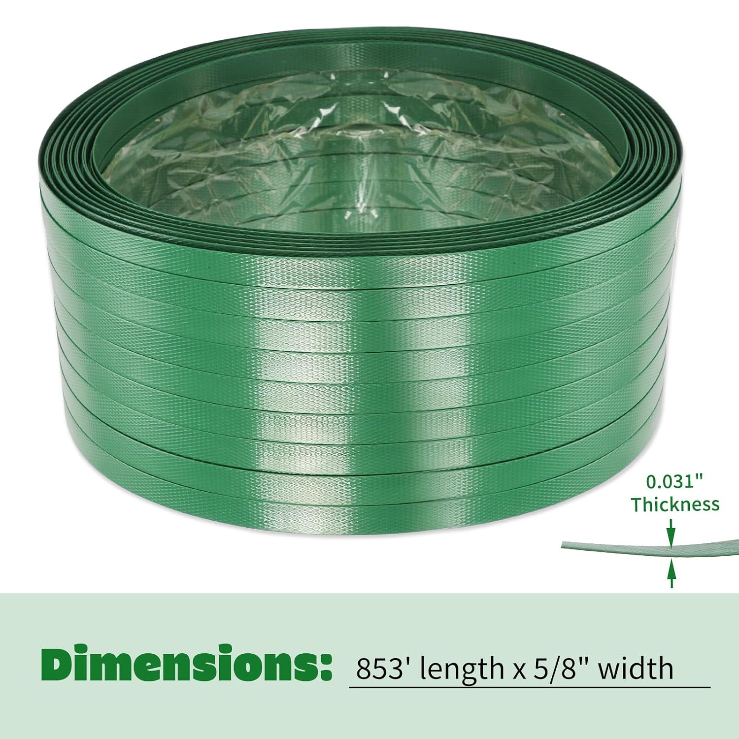 Heavy Duty Packaging Strapping Banding Roll - Green Polyester PET Industrial-Grade, 850' x 5/8" x 0.035" Pallet Strap