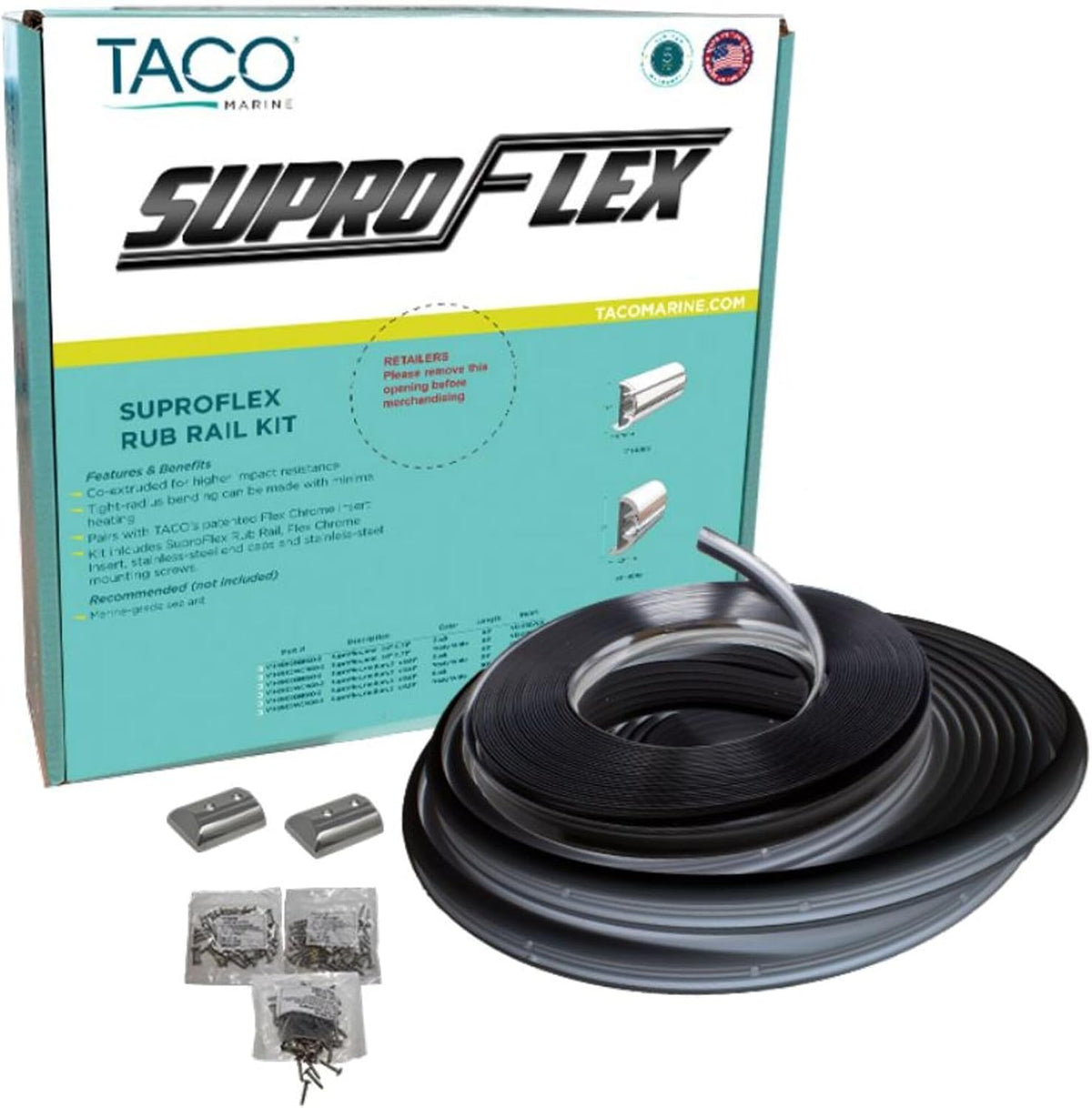 TACO Marine Semi-Rigid SuproFlex Small Rub Rail Kit, 1-5/8" X 7/8"