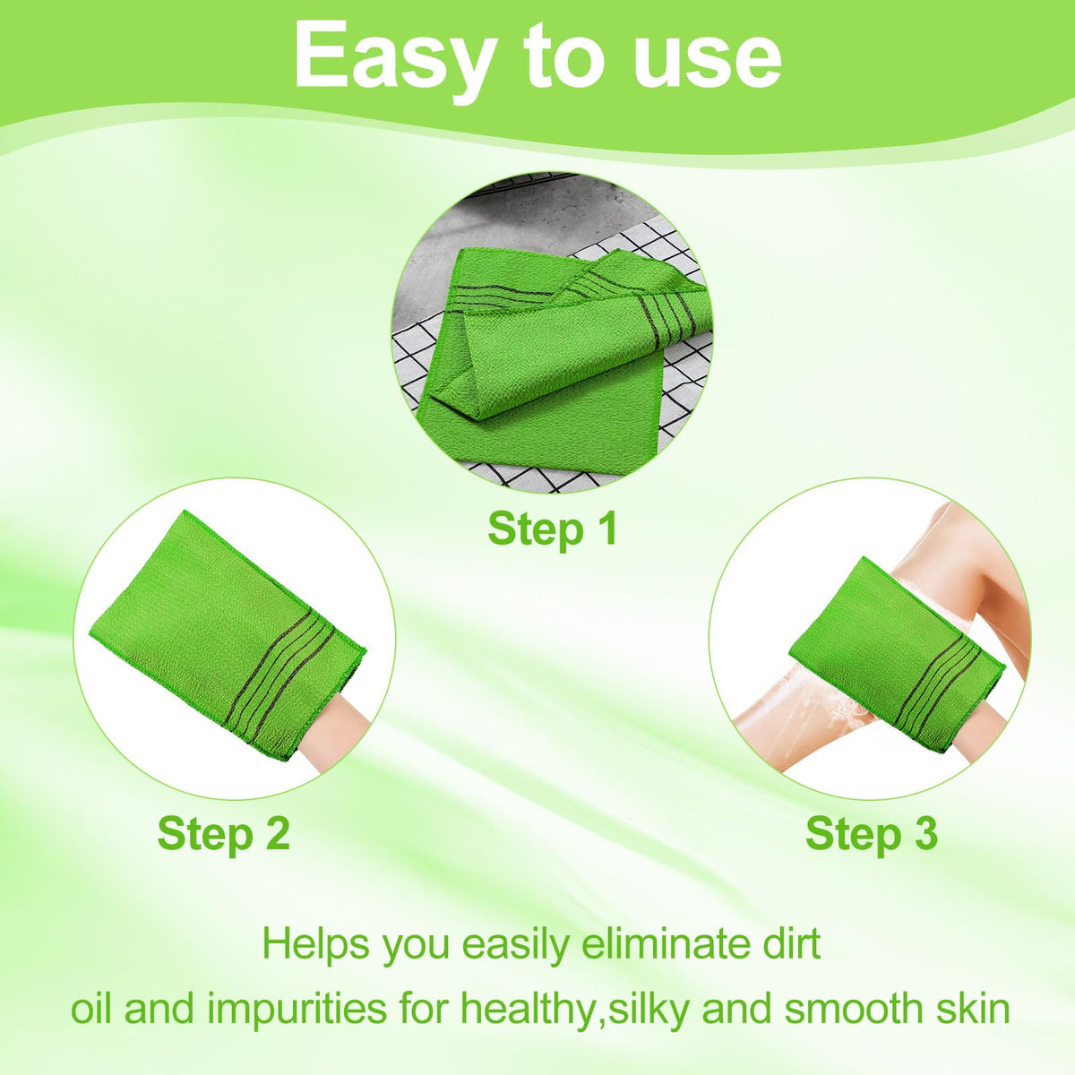 12 Pack Korean Exfoliating Mitts, Body Scrub, 8 x 5.5 in, Green