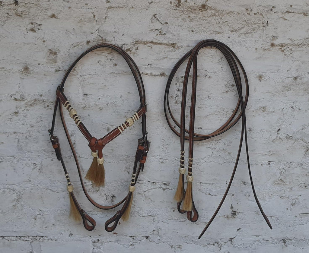 Leather Bridle Western Tack Full Grain Leather Adjustable Bridle for Horse Horse Knotted Browband Headstall with