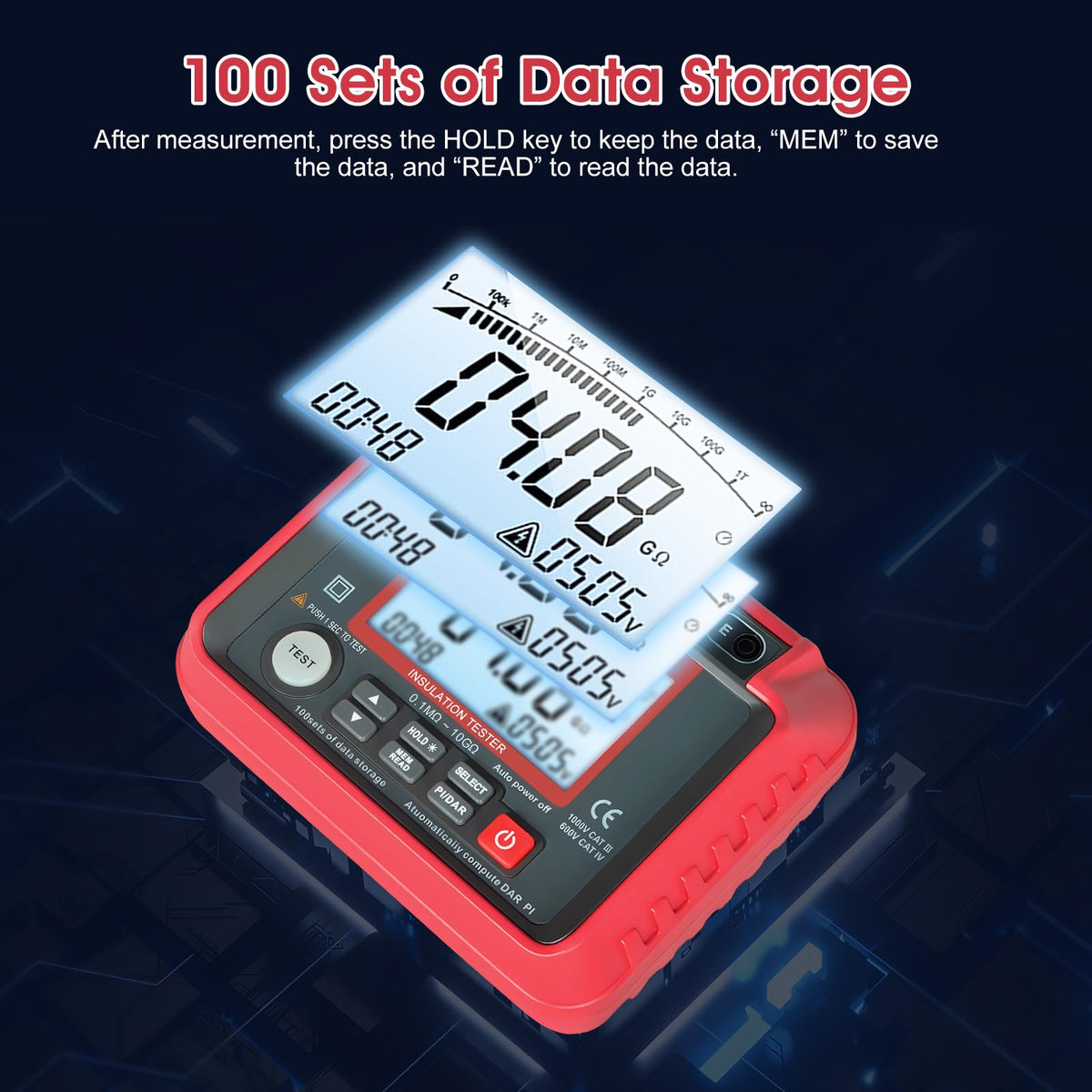 Megohmmeter, 1000V/2500V/5000V Digital Insulation Resistance Tester