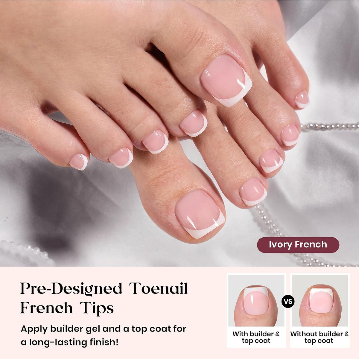 Beetles French Tip Toenails - 252 Pcs Short Square Press On ToeNails