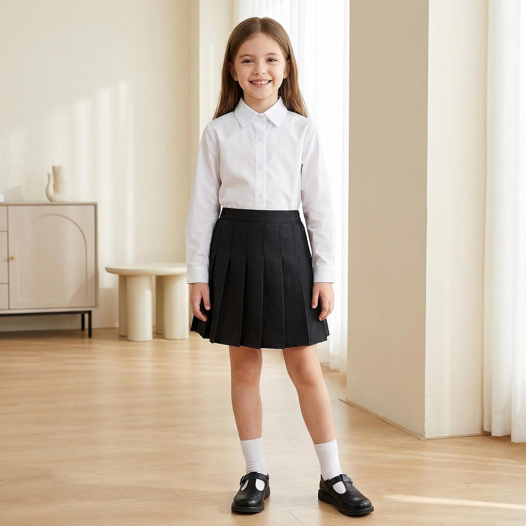 Girls Pleated Skirt Classic Pleated Uniform Skirts with Elastic Waistband School Uniform Tennis Dress with Lining Shorts