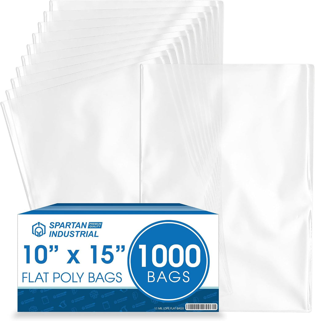 10" X 15" Open-End Flat Poly Bags (1000 Count) - 1.1 Mil Clear Plastic Bags