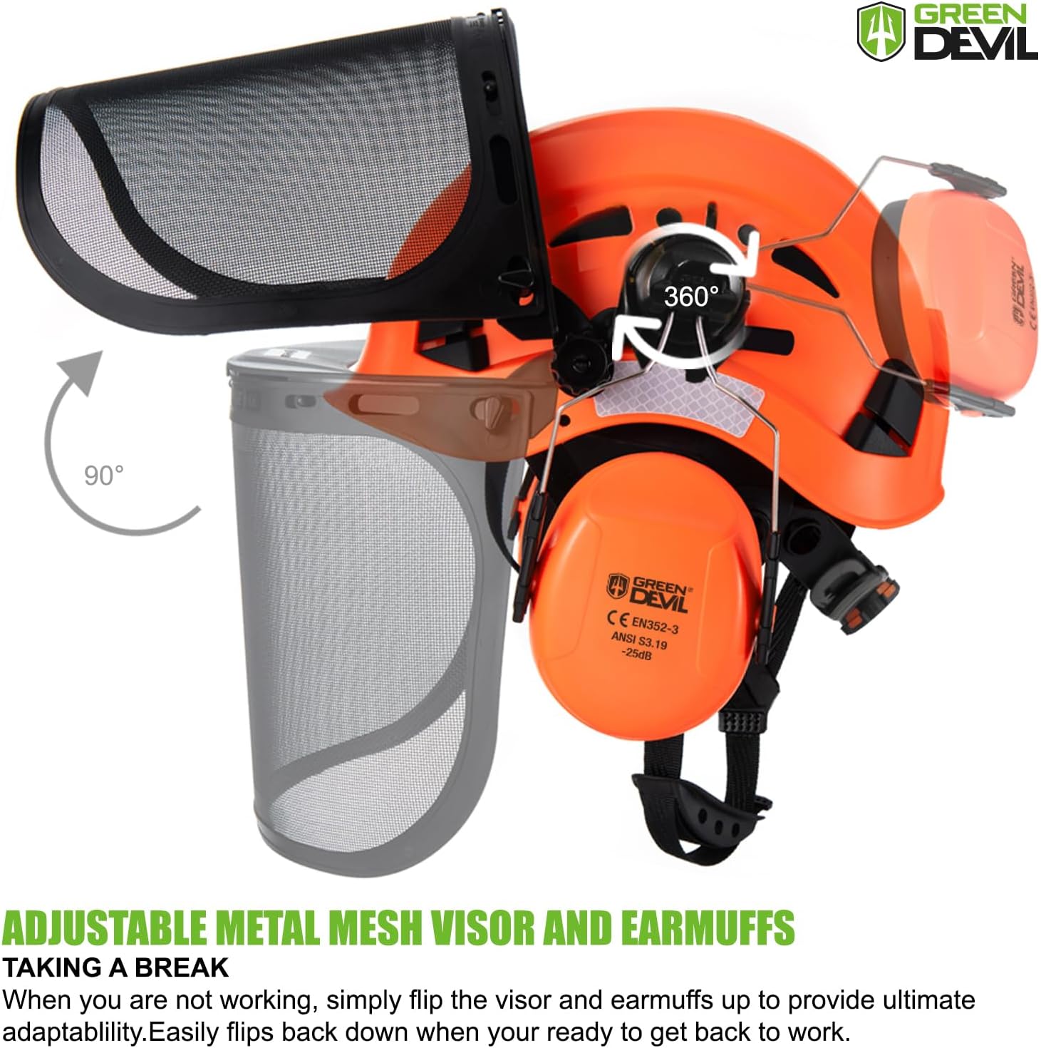 Forestry Chainsaw Safety Helmet with Mesh Face Shield Built-in Visor and Earmuffs 5 in 1 System Vented Arborist
