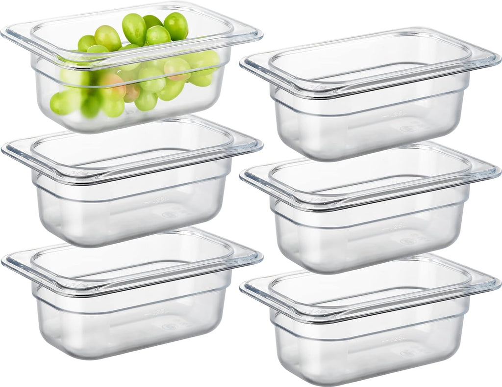 6-Pack 1/9 Size 2.5" Deep NSF Polycarbonate Food Pans | Dishwasher & Freezer Safe Clear Container for Prep Tables