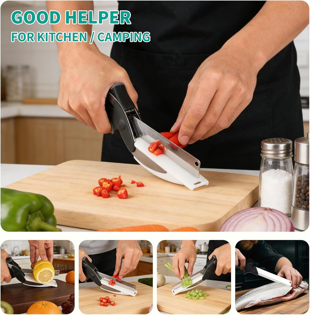 Professional 8-Inch Kitchen Shears with Built-in Cutting Board - Multi-Purpose Kitchen Scissors for Vegetables