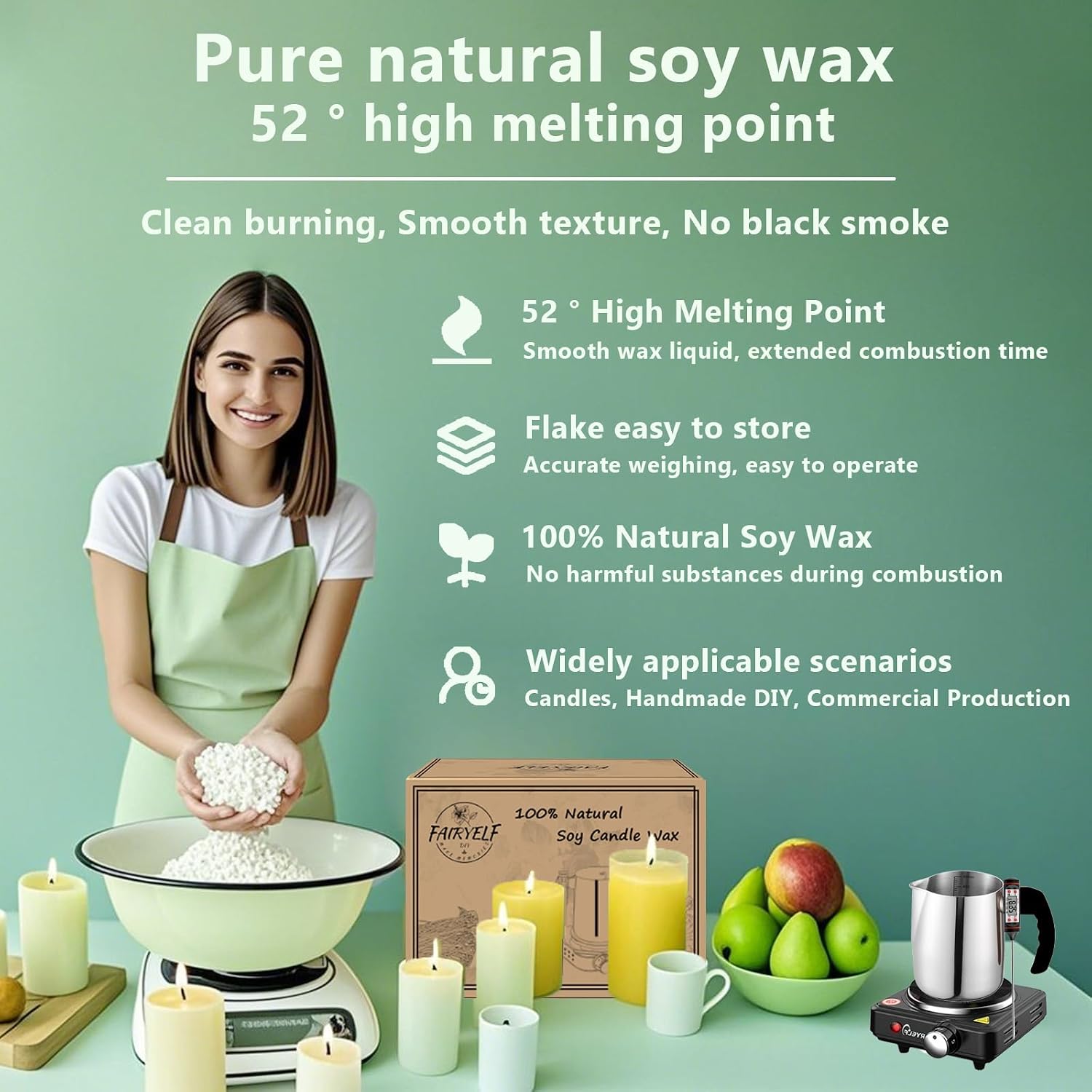 3lbs Soy Wax Candle Making Kit for Adults, DIY Craft Supplies Set | Natural Candle Wax Flakes, Electric Wax Melting