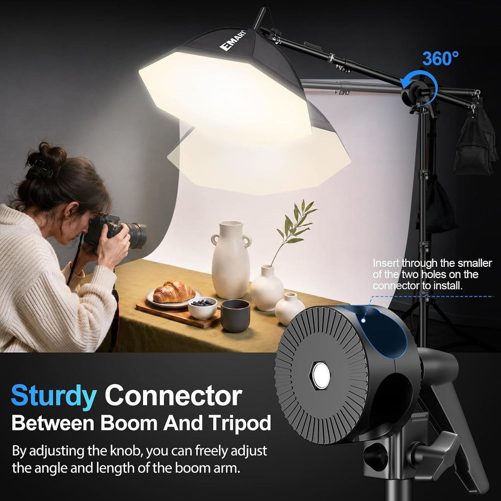 Softbox Photography Lighting Kit, 50W LED 2PCS Soft Box with Boom Arm | Professional Equipment 16"x16" & 20"x20"