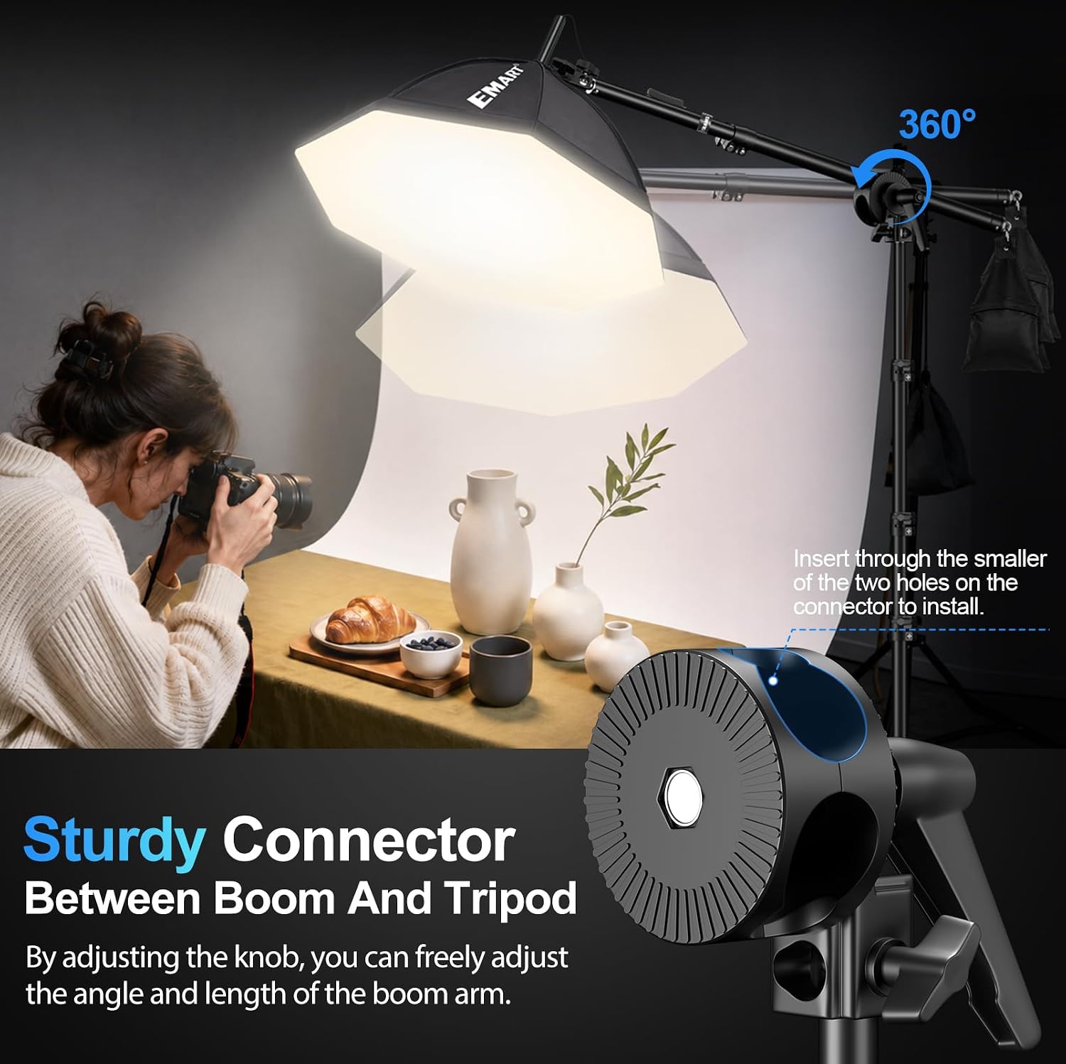 Softbox Photography Lighting Kit, 50W LED 2PCS Soft Box with Boom Arm | Professional Equipment 16"x16" & 20"x20"