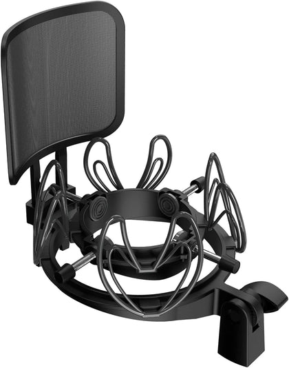 Universal Microphone Shock Mount with Pop Filter for All Microphones Size at 21mm-62mm, Includes Anti-Vibration Mic