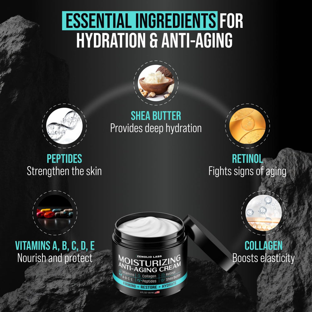 Mens Face Moisturizer Cream - Anti-Aging & Wrinkle Cream with Retinol, 4 OZ