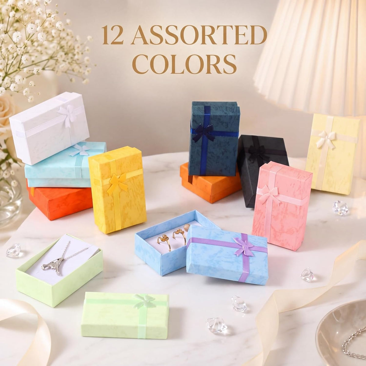 24 Pcs Jewelry Gift Boxes Set for Gift, 12 Colors, 3.2 x 2 Inches