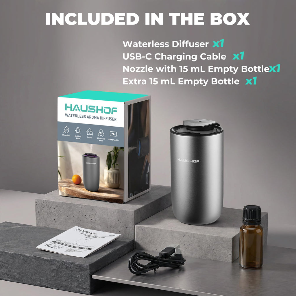 Waterless Essential Oil Diffuser for Home & Car, Rechargeable