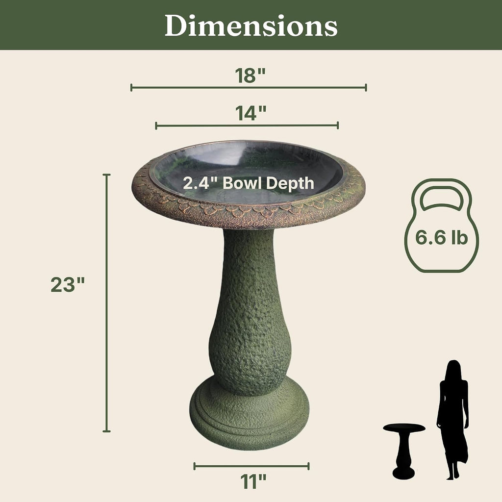 Pedestal Birdbath with Solar Fountain, Resin Stone Composite Outdoor Garden Decor, Standing Bird Bath for Outside