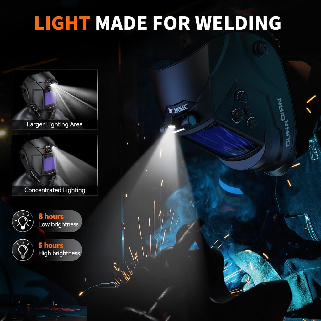 Auto Darkening Welding Helmet with Light, 1/1/1/1 True Color Lens | 3.94"X3.66" Large View, 1/25000s ResponseWelding