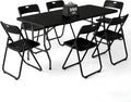 6FT Foldable Table Set with 6 Pack Plastic Folding Chairs, Heavy Duty 350 lbs Folding Table & Folding Chairs