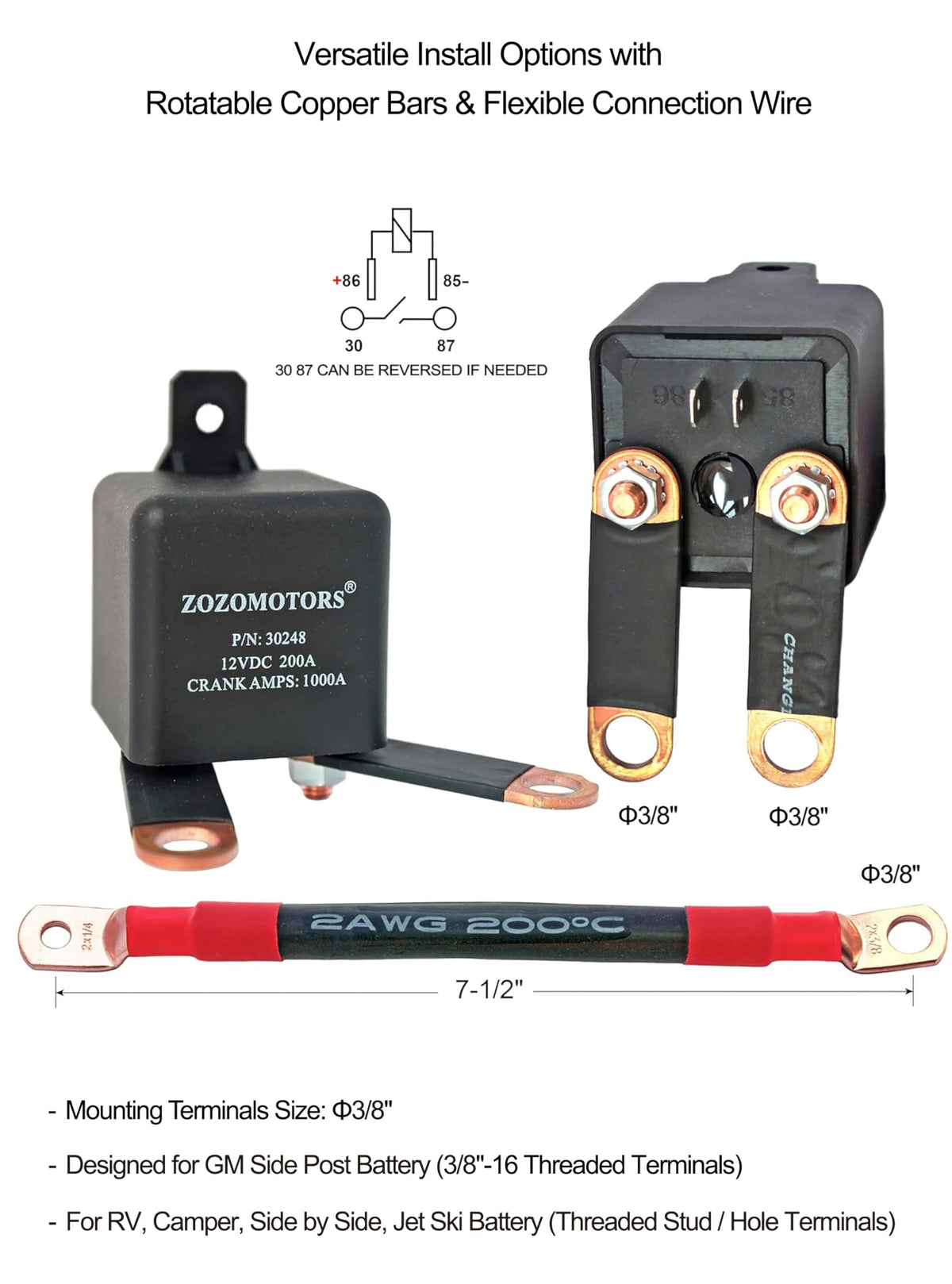 Side Post Remote Battery Disconnect Switch 12V Heavy Duty 200/1000A On/Off