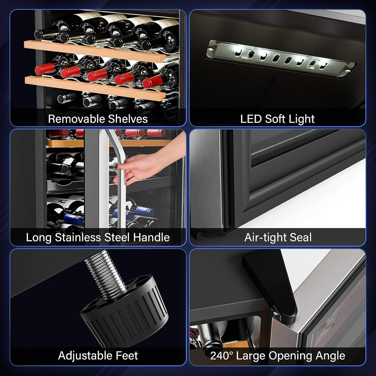 33 Bottle Wine Fridge, Dual Zone Wine and Beverage Refrigerator with Independent Temp Control & LED Control Panel