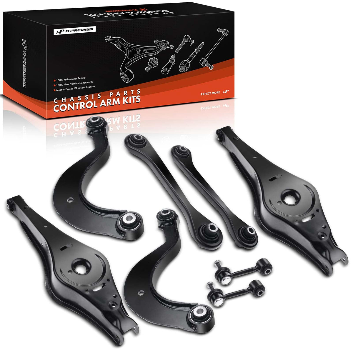 A-Premium 8Pcs Rear Suspension Kit Upper Lower Forward Rearward Control Arm