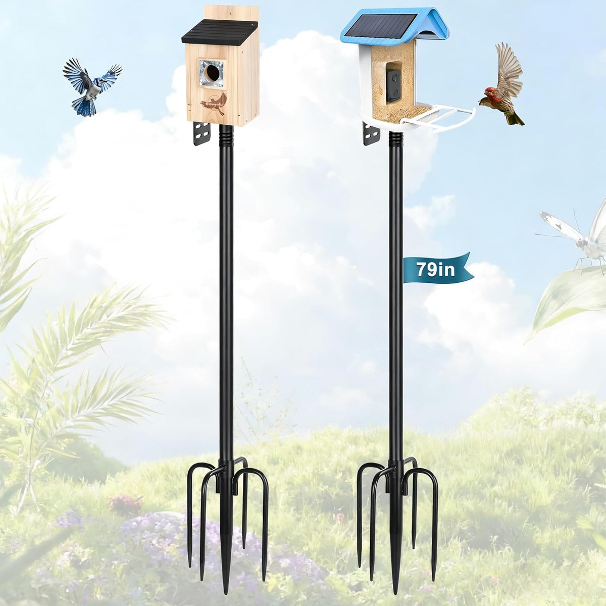 Smart Bird Feeder Pole 1-Inch Dia 2 Pack 79 Inch Bluebird House Pole for Outdoors Weather Station Heavy Duty Metal
