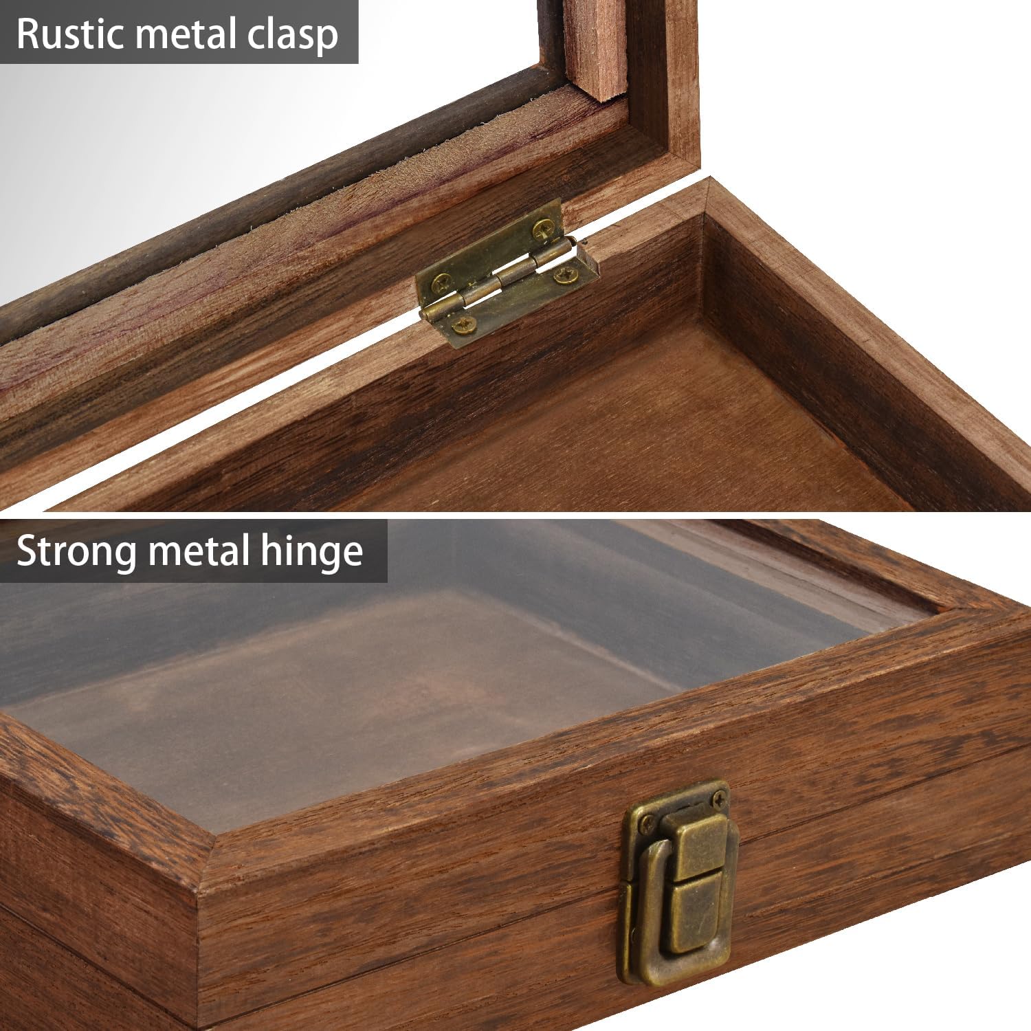 Tempered-Glass Top Small Wooden Jewelry Display Case with Removable Black Luxurious Velvet Jewelry Display Pad