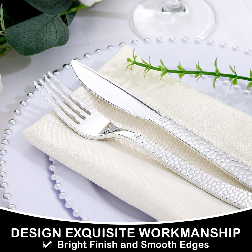 180Pcs Silver Plastic Silverware Set for Wedding,Parties,Events