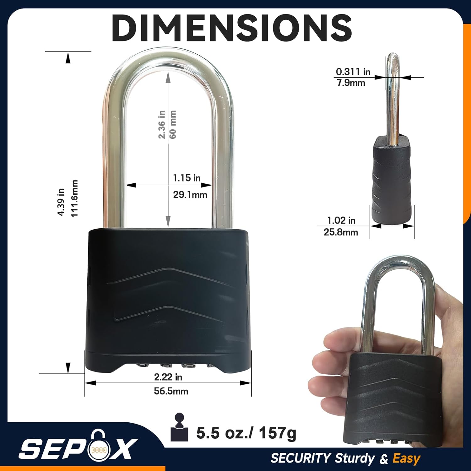 Combination Padlock Bundle – 2 Extra Long Shackle + 4 55mm Weatherproof Uncuttable for Home/Warehouse