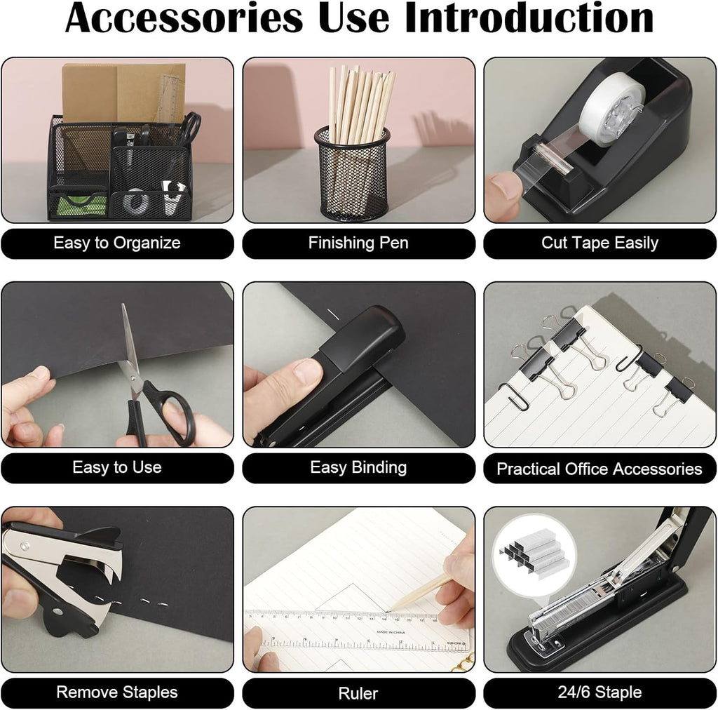 Black Desk Organizer and Accessories, Black Desk Asccessories Office Supply Kit Include Mesh Desktop Organizer
