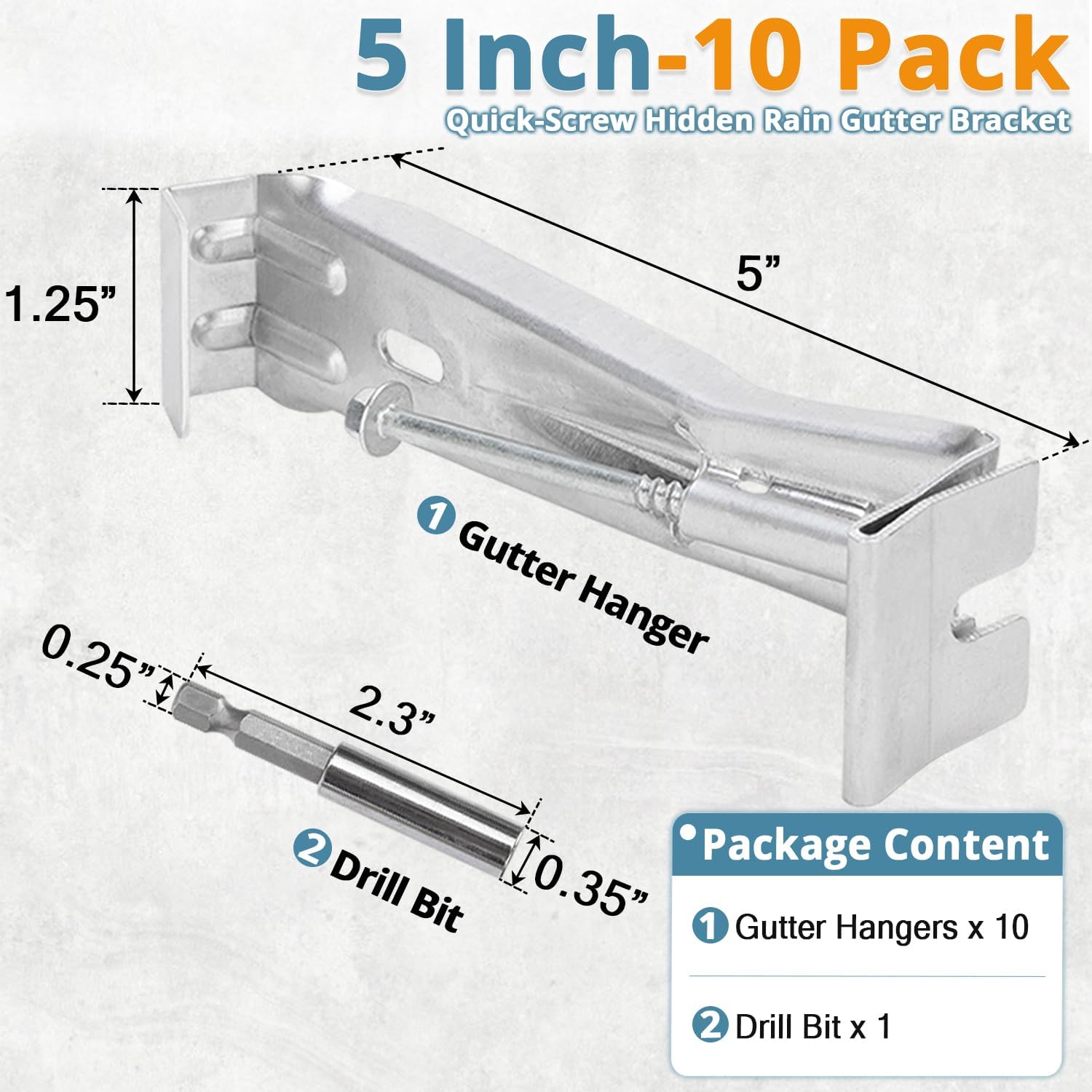 5 Inch Roofing Gutter Hangers, Quick Screw Hidden Gutter Support Brackets for Repairing Sagging 5 Inch K-Type