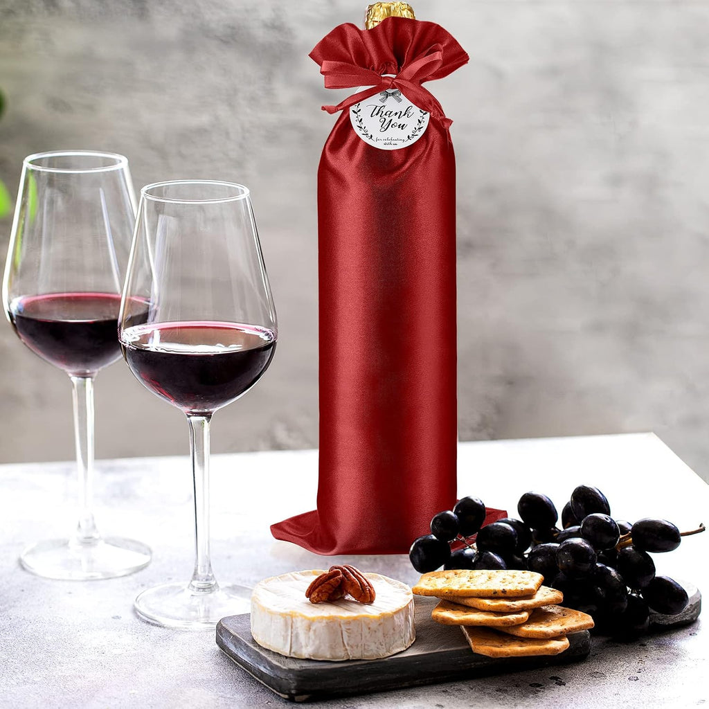 12 Pcs Red Satin Wine Gift Bags, Gift Giving