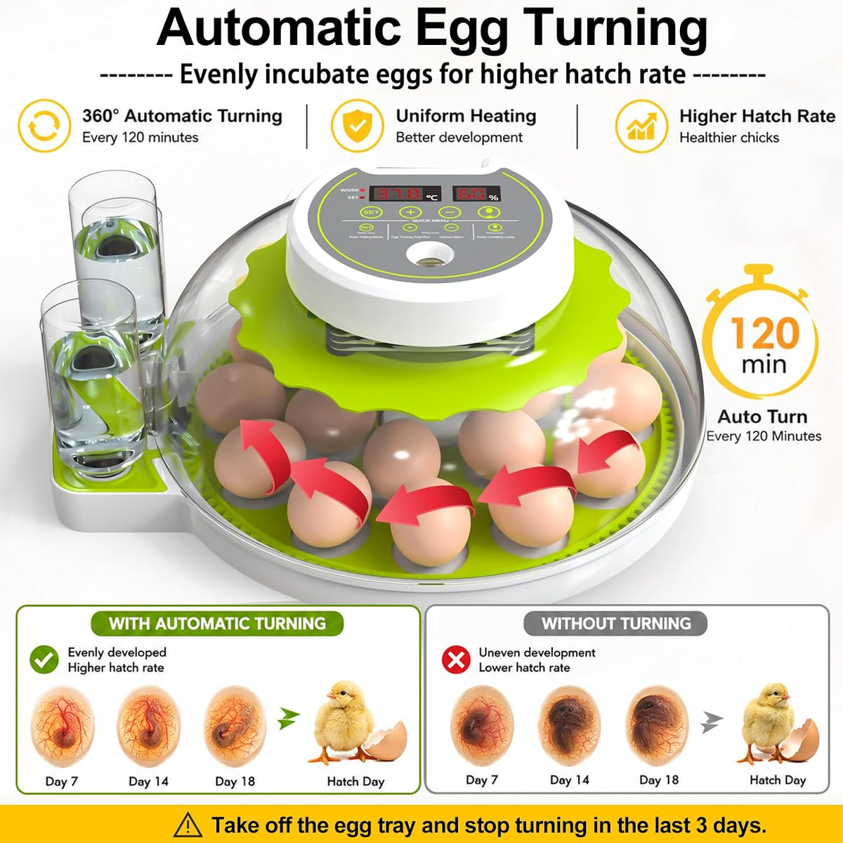 18/60 Egg Incubator with Humidity Display, Incubators for Hatching Eggs, Egg Candler, Automatic Egg Turner, Poultry