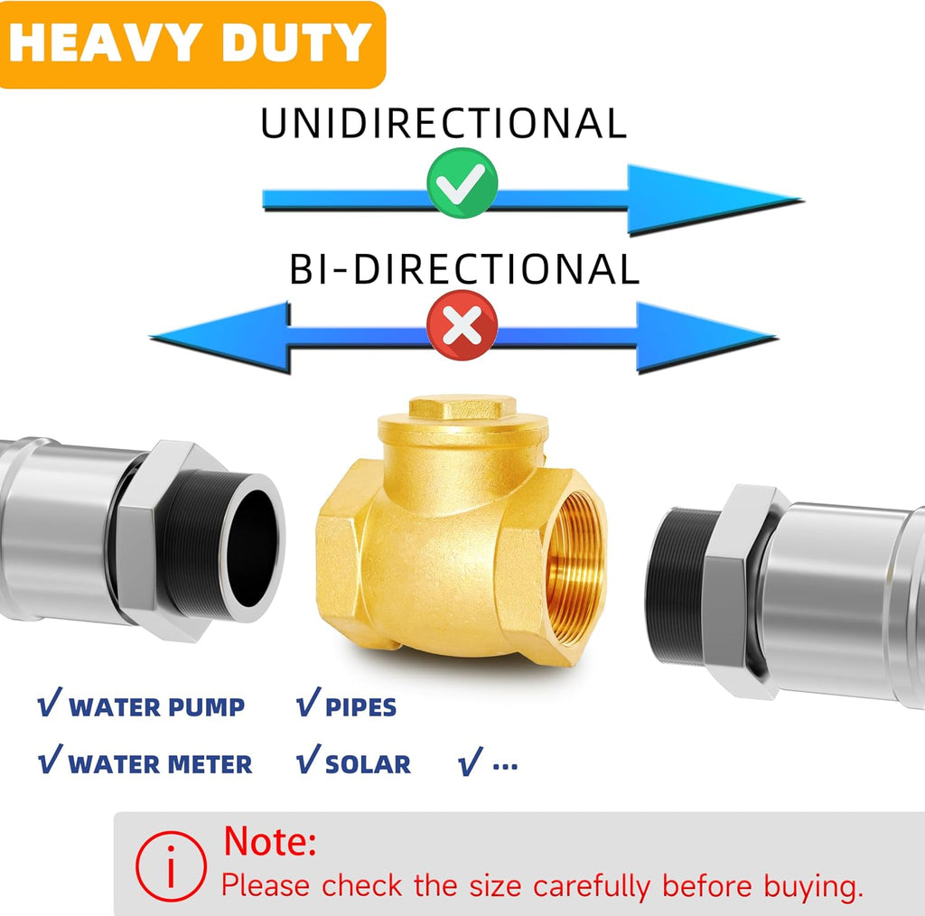 1/2" NPT Horizontal Swing Check Valve, Brass Heavy-Duty Female Thread, DN15