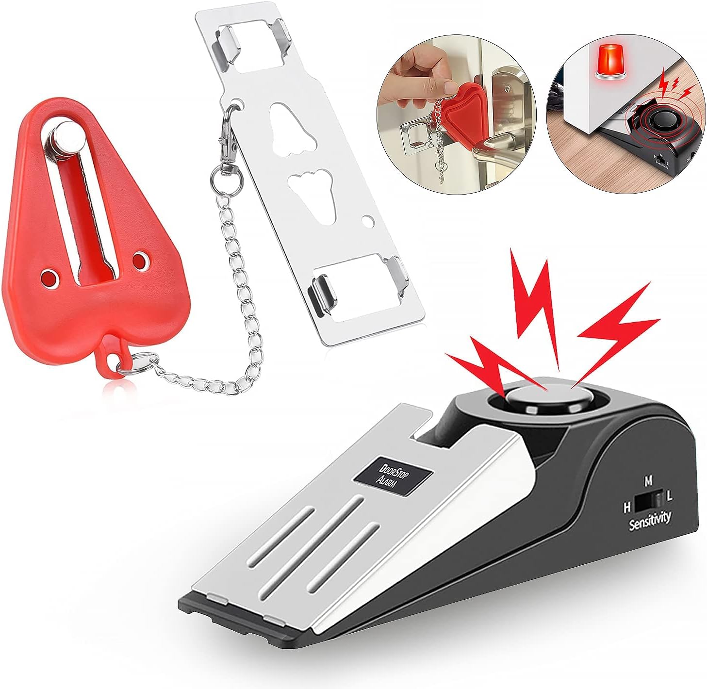 Portable Door Lock & Door Stop Alarm,Dual Protection Security Devices Pocket Door Stopper Self Defensey Tools for
