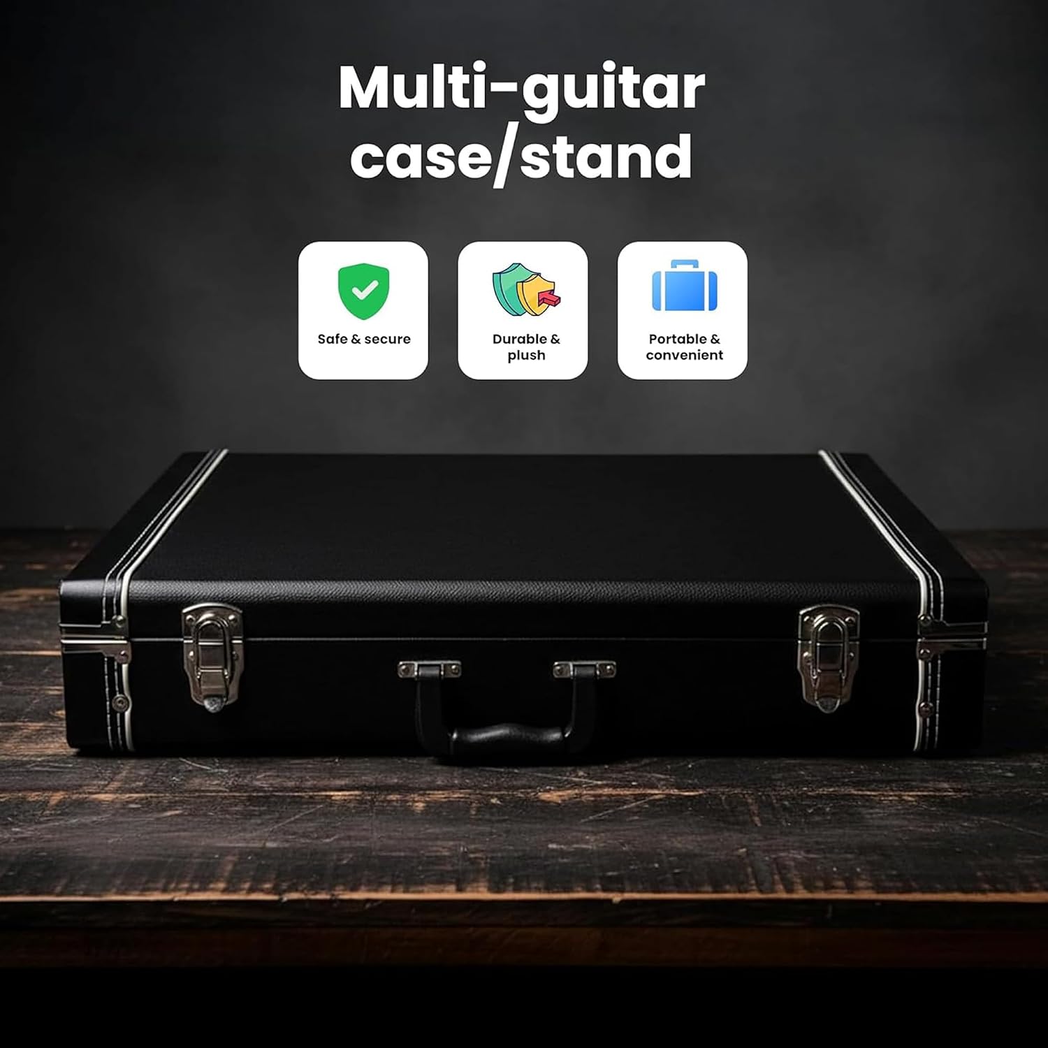 Multiple Guitar Stand Case for 6 Electric or 3 Acoustic Guitars, Hardwood Exterior, Plush Interior