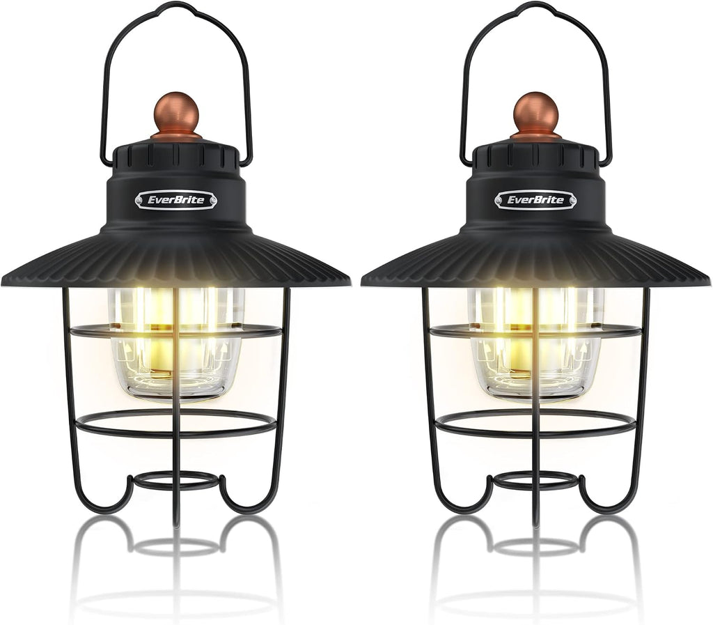 LED Camping Lantern Pack of 2, USB C Rechargeable Lantern with 3 Light Modes, Vintage Outdoor Lanterns with Power
