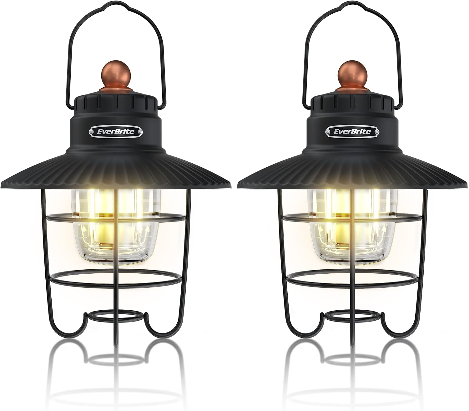 LED Camping Lantern Pack of 2, USB C Rechargeable Lantern with 3 Light Modes, Vintage Outdoor Lanterns with Power