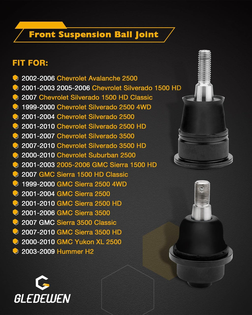 Ball Joint Set, Upper Lower Ball, Fit for 99-10 Chevy Silverado, GMC Sierra