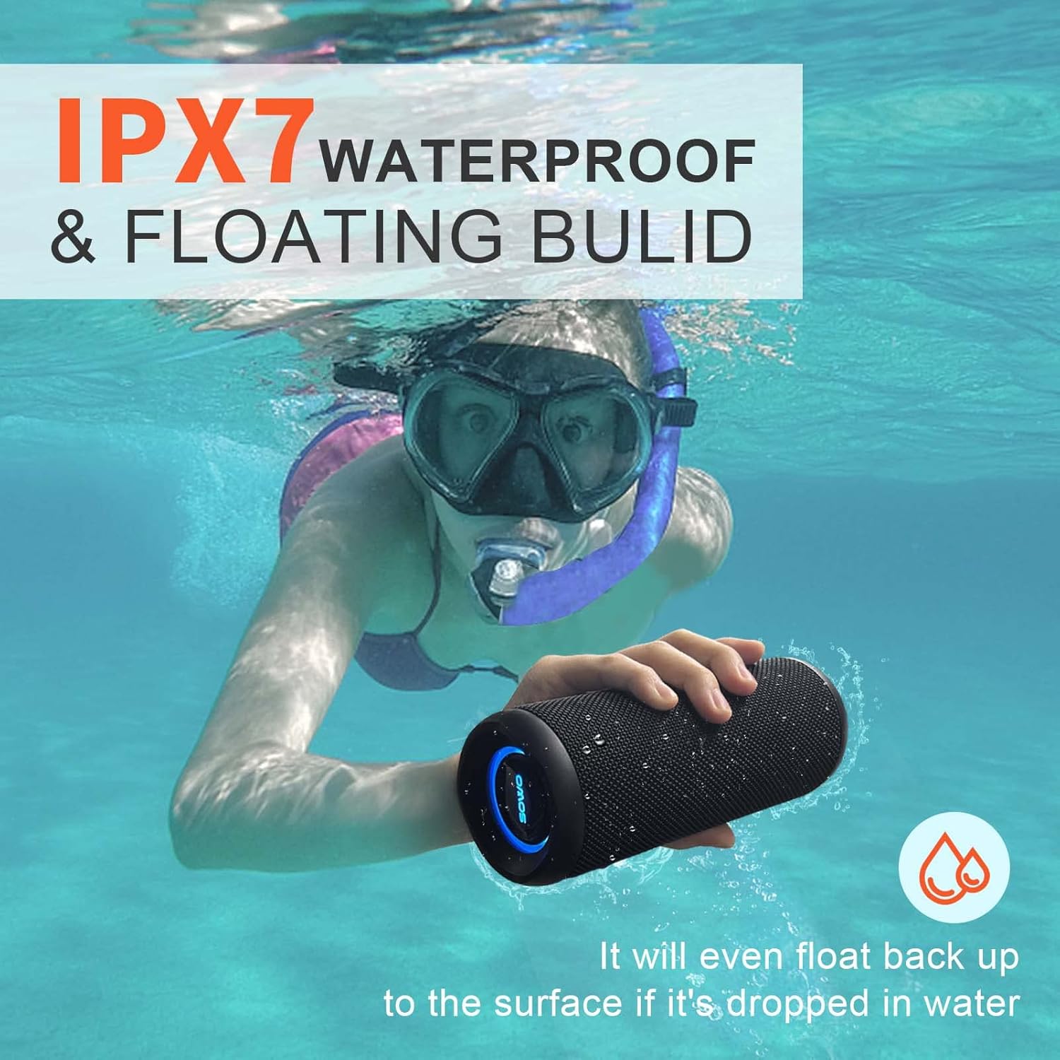Wireless Portable Speaker,IPX7 Waterproof Bluetooth Speaker, 25W Loud Stereo Sound, Bassboom Technology, TWS Pairing