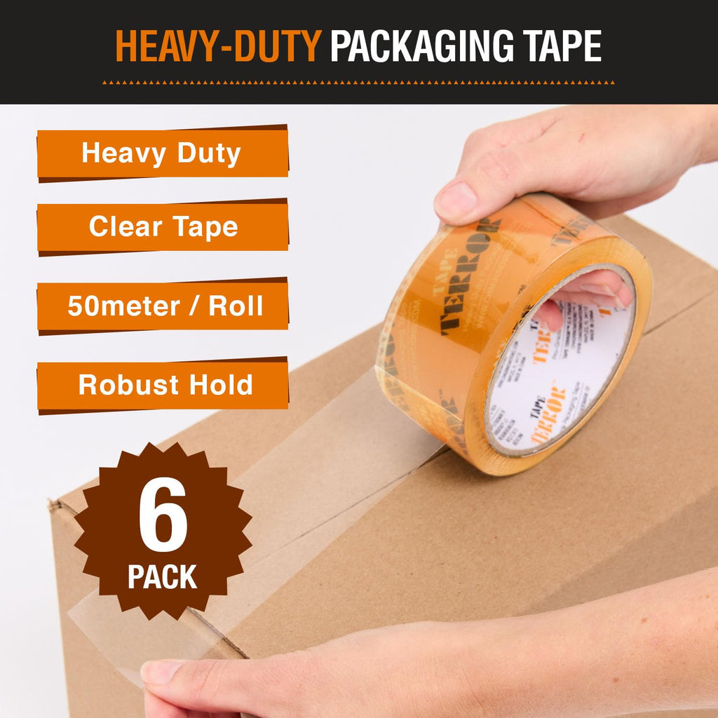 Heavy-Duty Clear Packing Tape (6 Rolls) - 48mm x 50m Per Roll