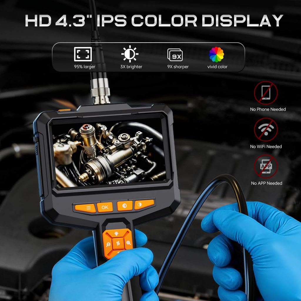 Borescope Camera with Light, 4.3" 1080P IP67 Waterproof Handheld Endoscope