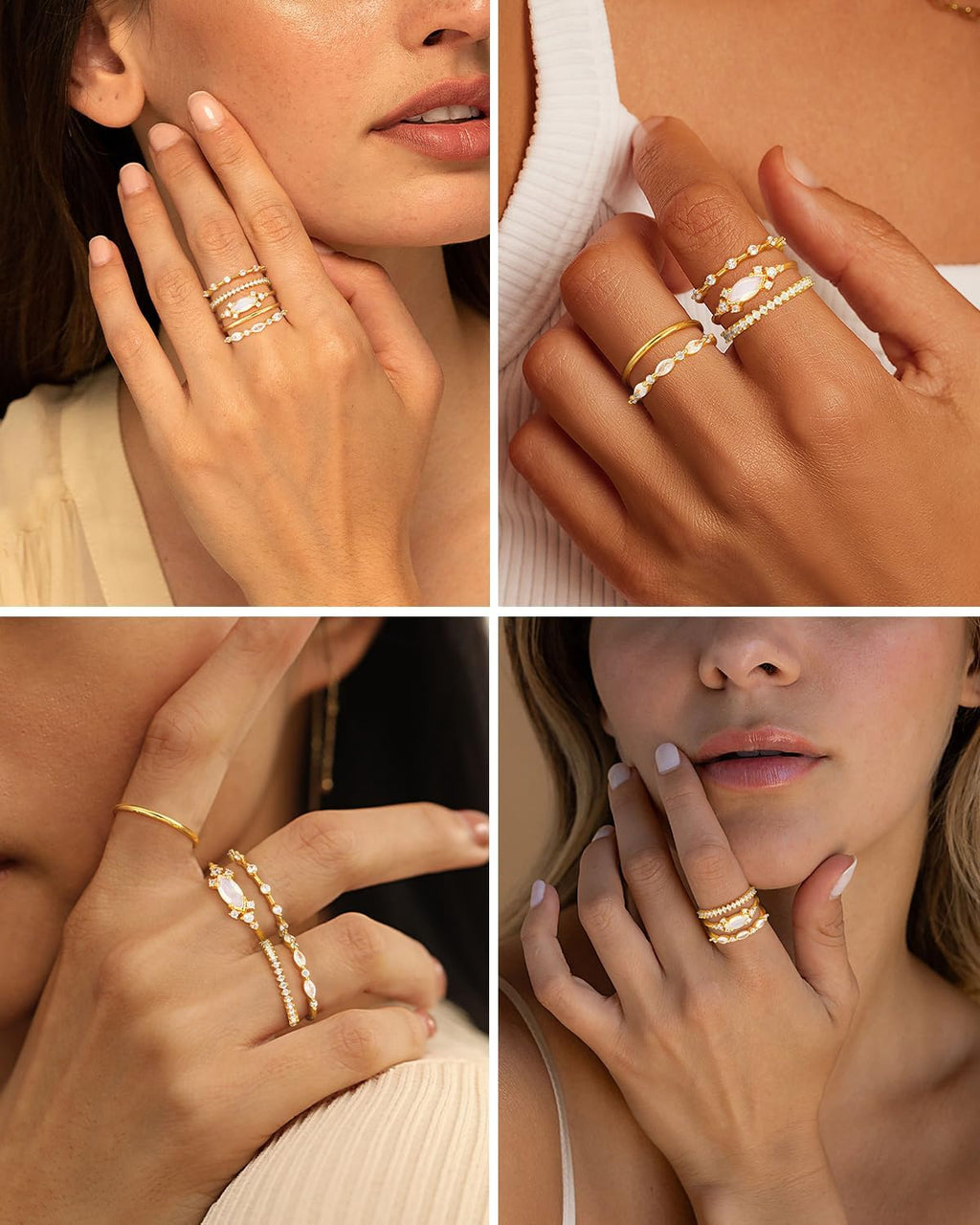 Stackable Gold Rings for Women Set Dainty 18K Gold Plated Cubic Zirconia Thumb Rings Thin Eternity Engagement Rings