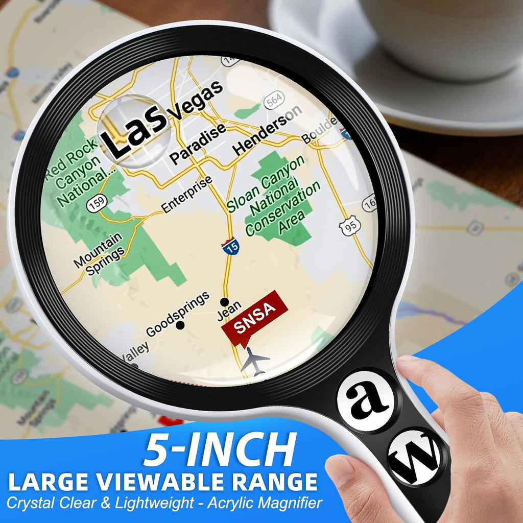 Large Magnifying Glass with Lights,10X 25X 45X 60X Lighted Magnifier | 5-inch Page Magnifier LED Lights,Handheld