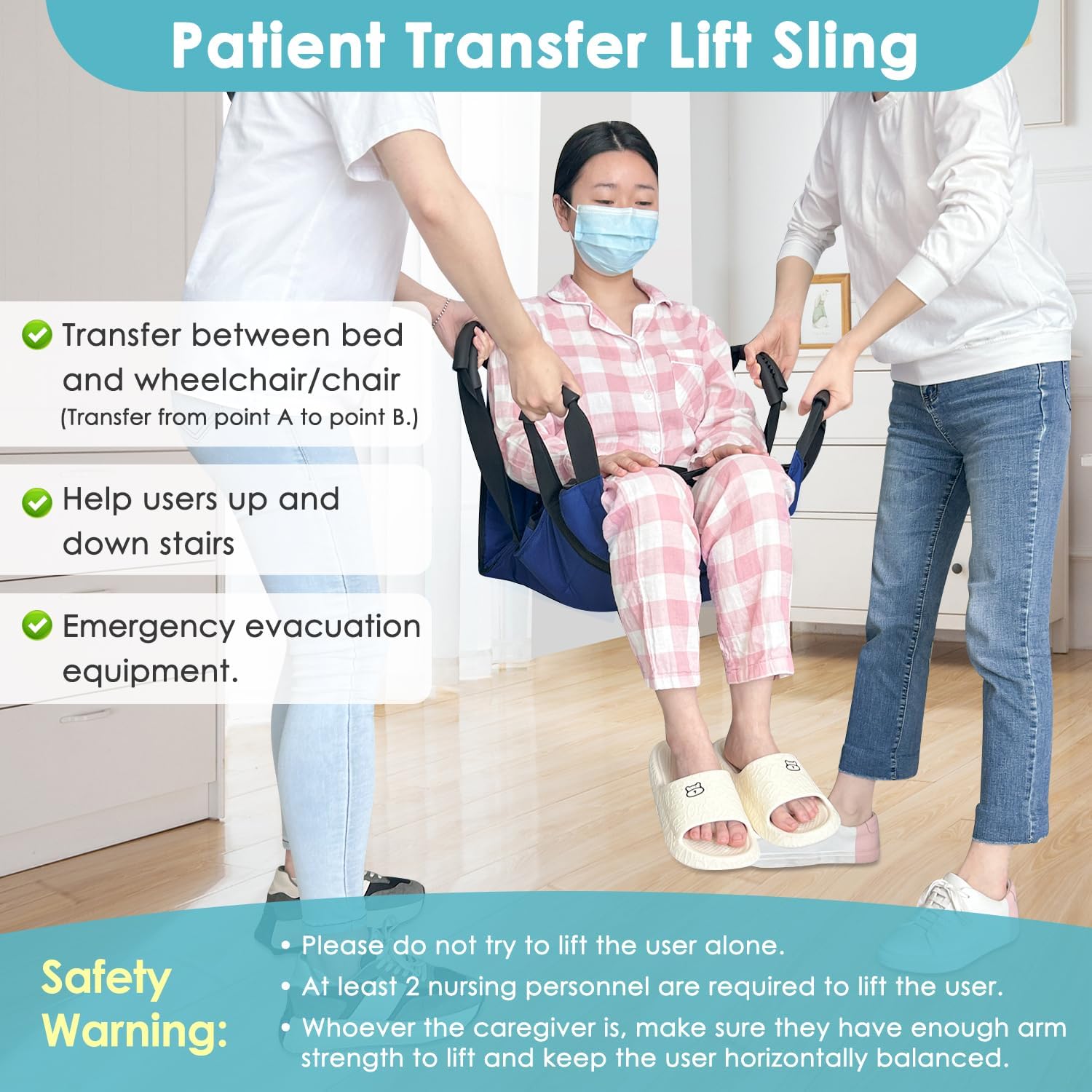 Patient Lift Transfer Belt from Bed to Wheelchair Stair Transfer Emergency Evacuation Chair Pad Safety Medical
