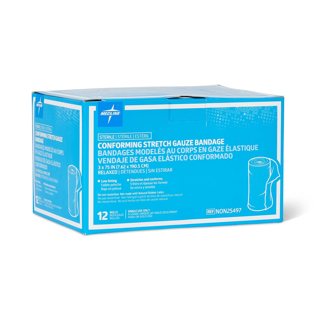 Sterile Conforming Gauze Bandages, 3" x 75", Ideal for Wound Care, Pack of 96