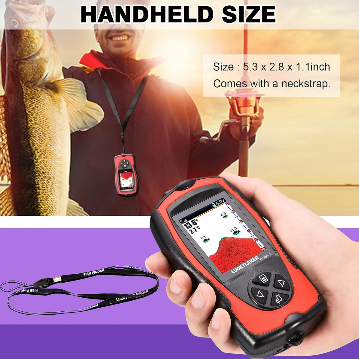 Portable Display Fish Finder Boat Handheld Transducer Fish Finders Kayak Water Sensor Depth Finder LCD Wired Cable
