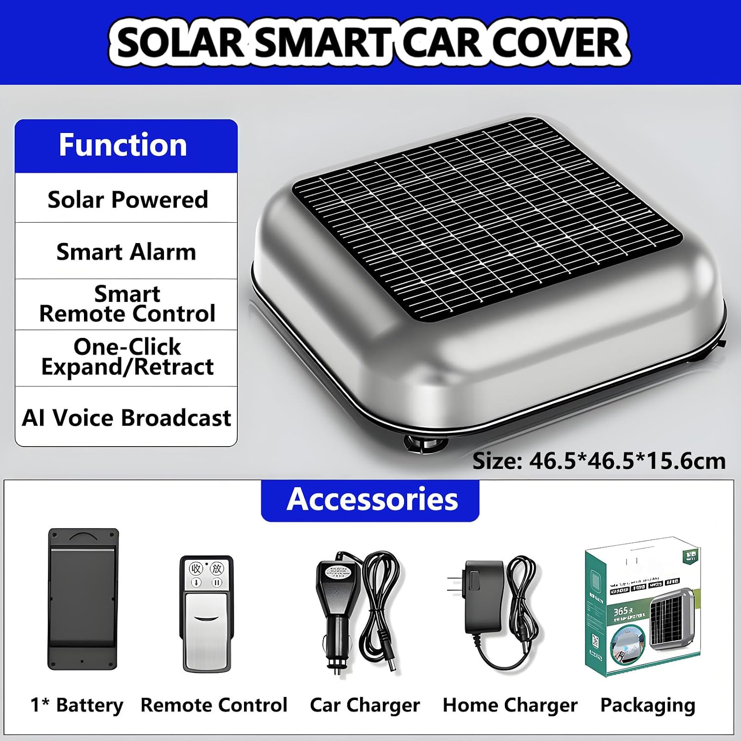 Automatic Car Cover Waterproof All Weather with Anti Theft System and Remote Control, Solar Panel Smart Car Cover